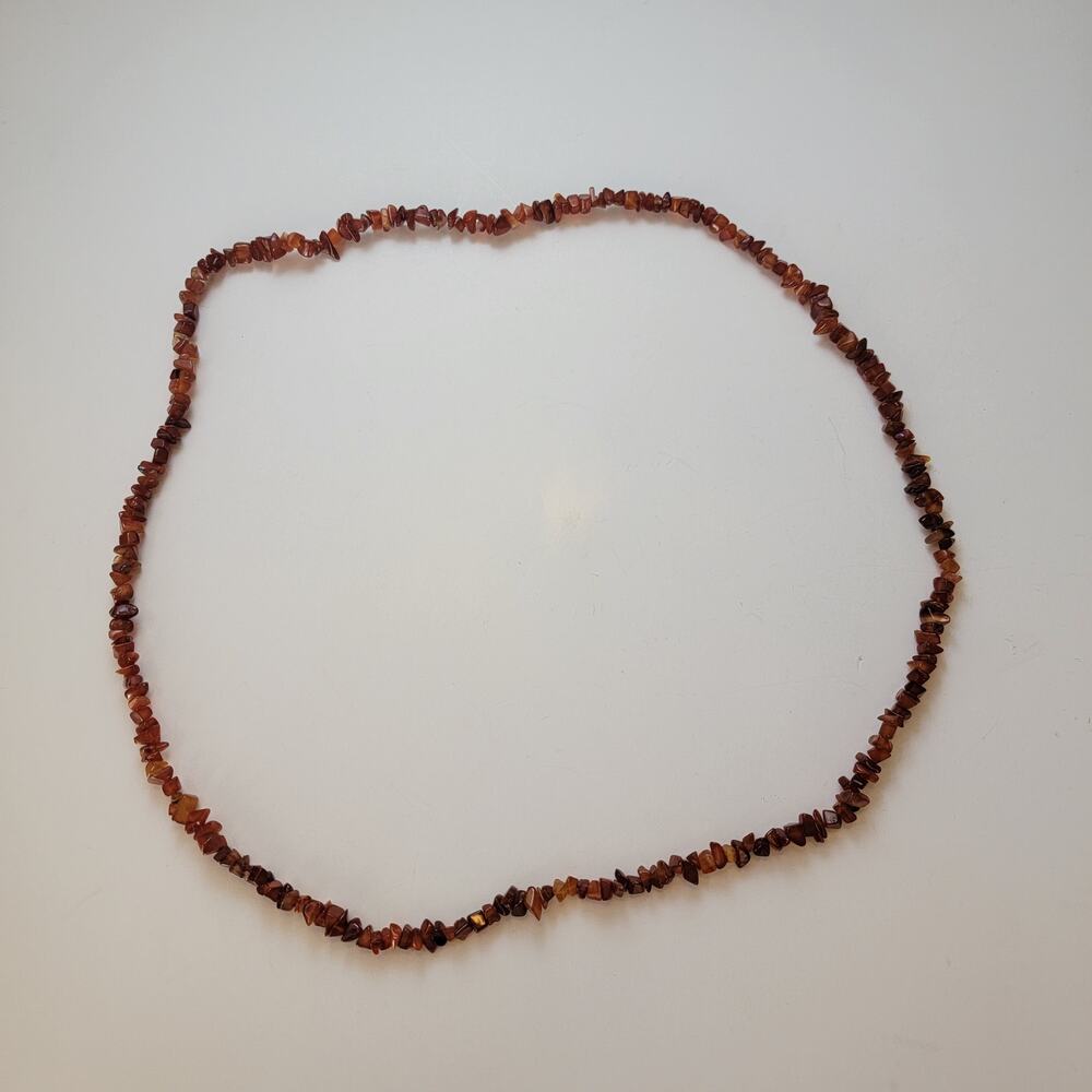 Vintage Carnelian Chip Bead Necklace 36 Inch Natural Red Brown Gemstone Strand